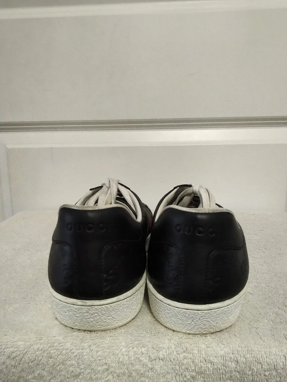 Authentic Gucci Men's Ace Black Leather Sneakers Size 7.5 (Fits Mens 8.5)